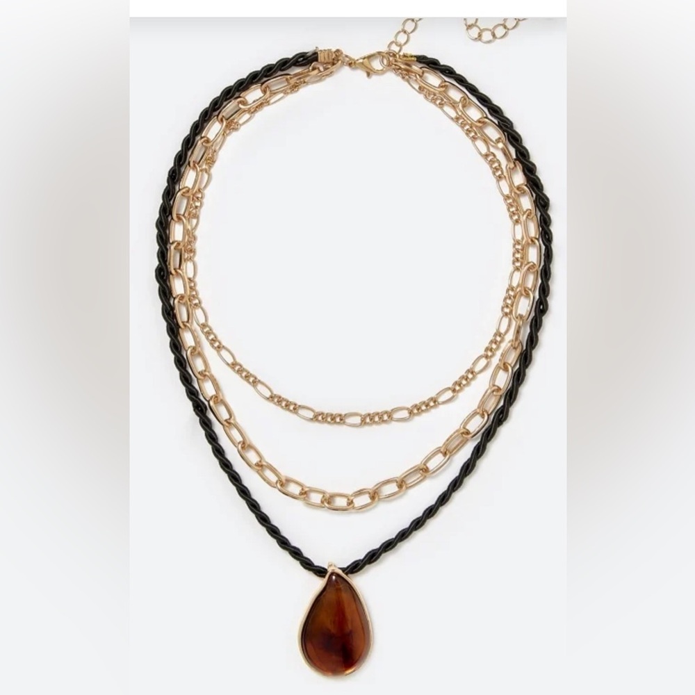 2 Row Necklace With Resin Teardrop On Cord